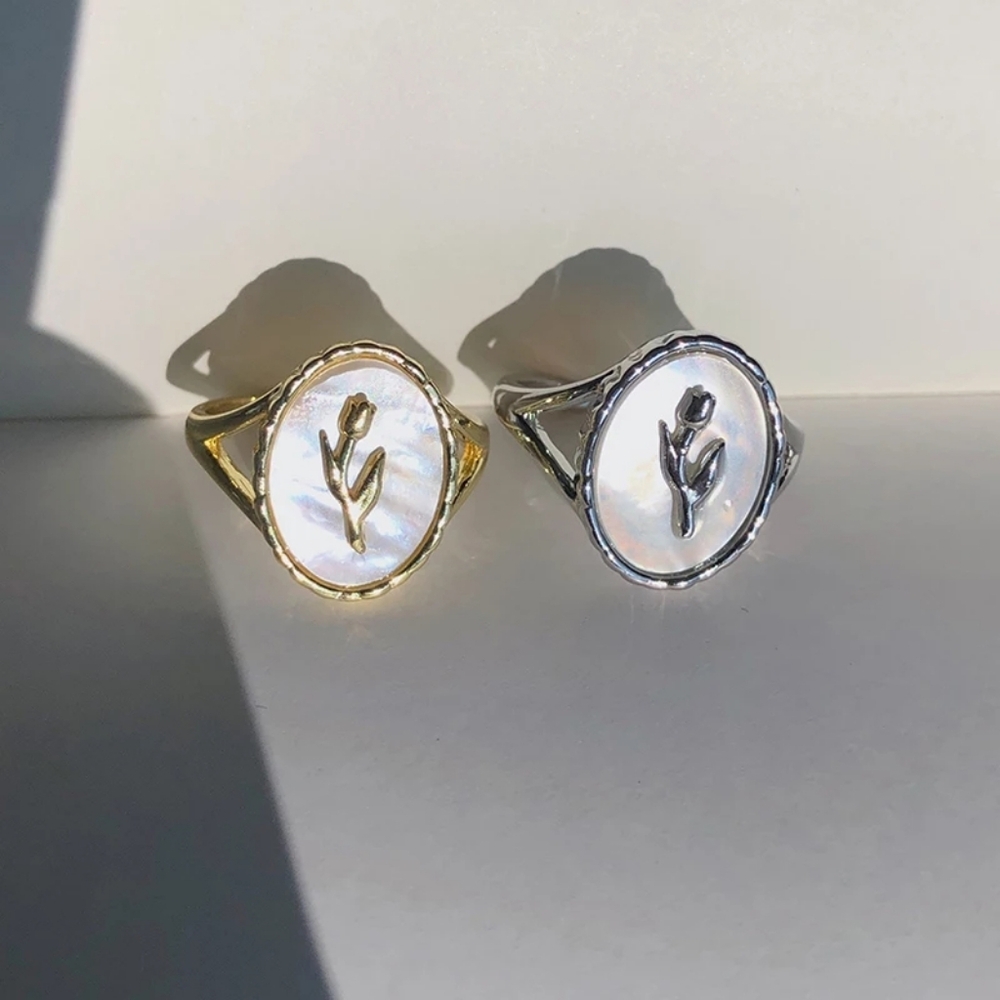 * NEW Elegant 925 Sterling Silver Gold Minimalist Flower Adjustable Open Ring